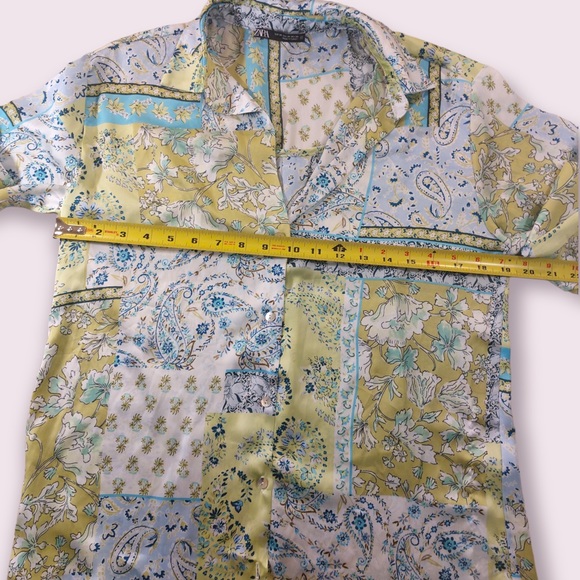 Zara Satin Patchwork Paisley Button Shirt - Picture 6 of 9